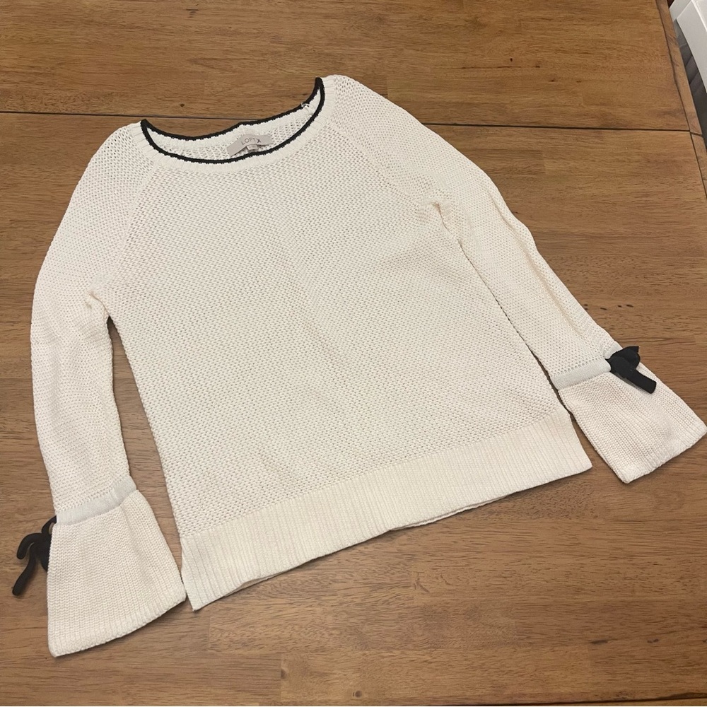 LOFT Crewneck Sweater Cream with Black Size Small
